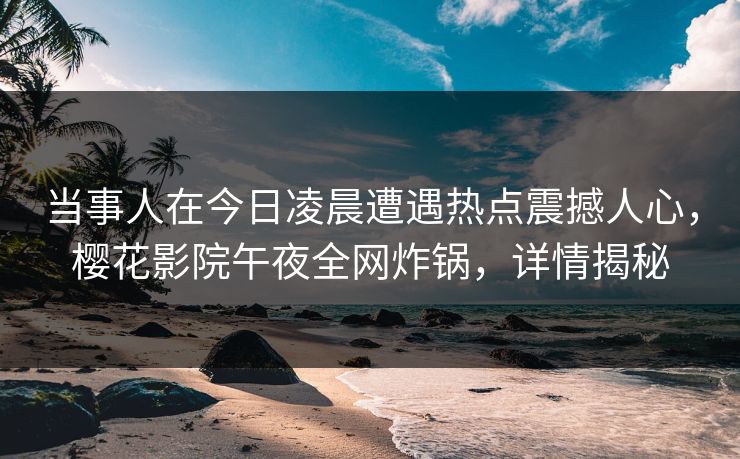 当事人在今日凌晨遭遇热点震撼人心，樱花影院午夜全网炸锅，详情揭秘